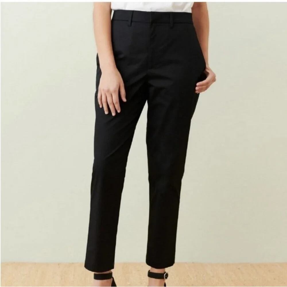 Jenni Kayne Twill Trouser Sz 14 Black Cotton Stretch Ankle Length Slim Fit